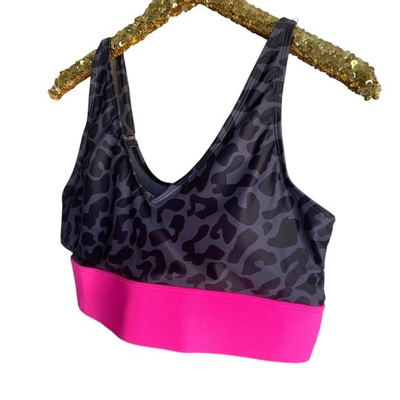 NWOT Mack and Mal Kissed By The Sun Bikini Swim Top Charcoal Leopard & Neon Pink - Picture 8 of 16